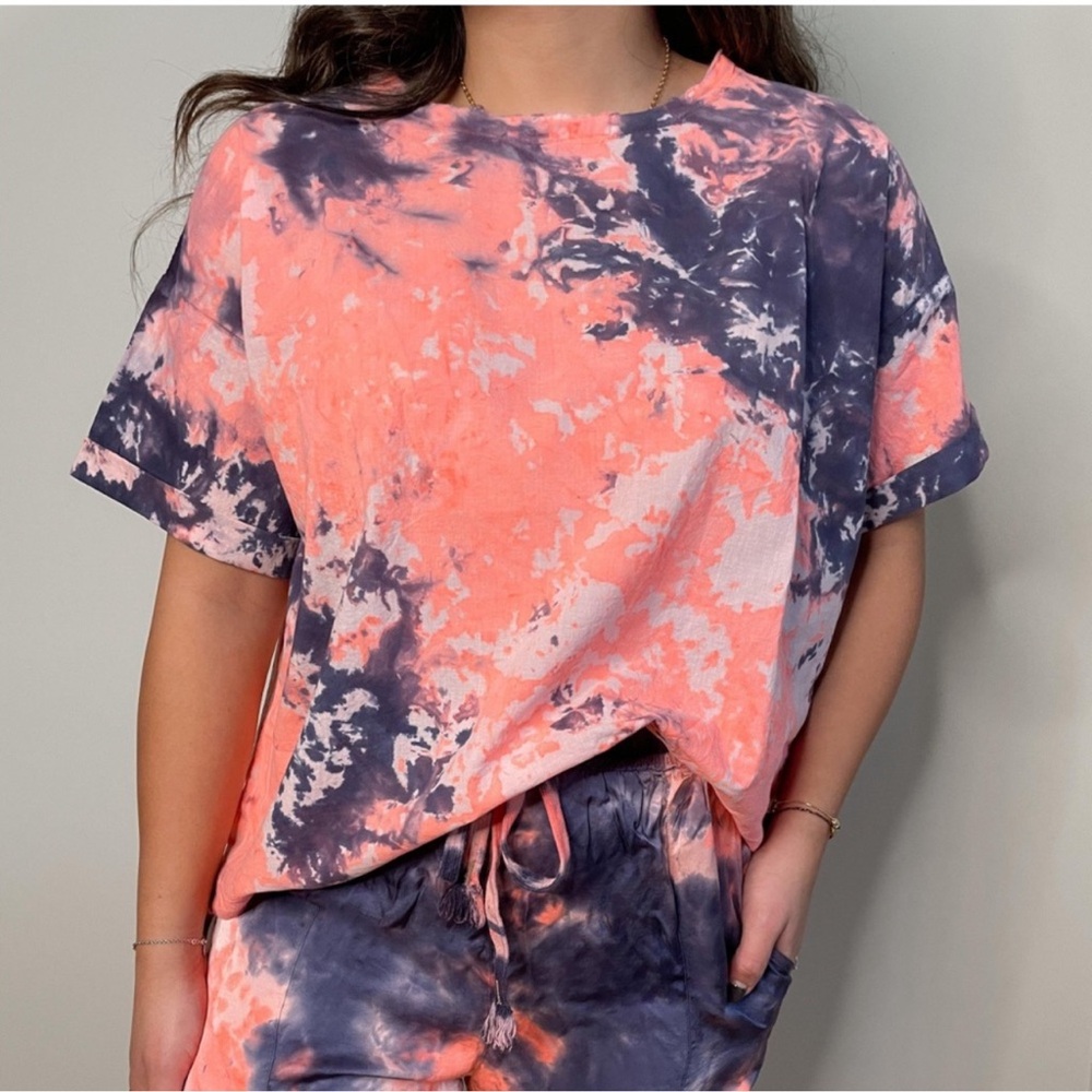 Cali Dreaming Town Sunset Pink Blue Tie Dye Short Sleeve Tee Size Small - Picture 11 of 11